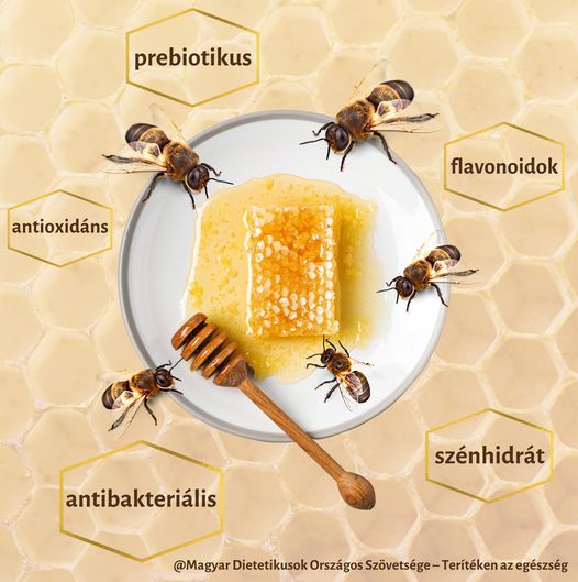 A méz jótékony hatásai. Prebiotikus, flavonoidok, szénhidrát, antioxidáns, antibakteriális. @Magyar Dietetikusok Országos Szövetsége-Terítéken az egészség